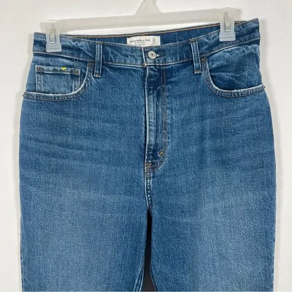 Abercrombie & Fitch Ultra High Rise Jeans 31 12 Two Tone Cropped Denim Raw Hem - Picture 3 of 7